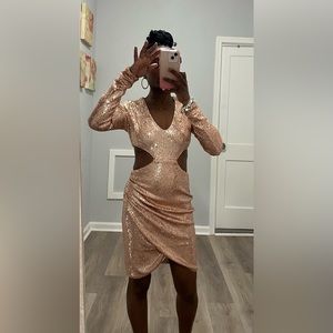 Rose gold sequin cut-out dress